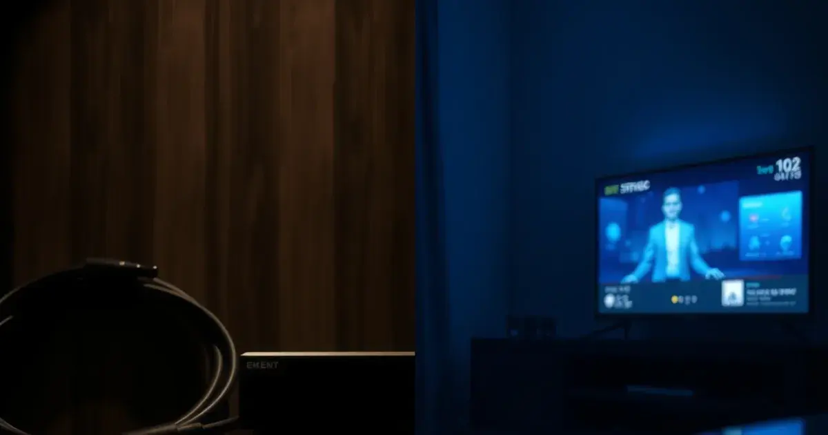 Symbolischer Vergleich zwischen einem klassischen Koaxialkabel-Anschluss im Schatten und einem modernen Wohnzimmer mit leuchtendem Streaming-Bildschirm und Glasfaserkabel.